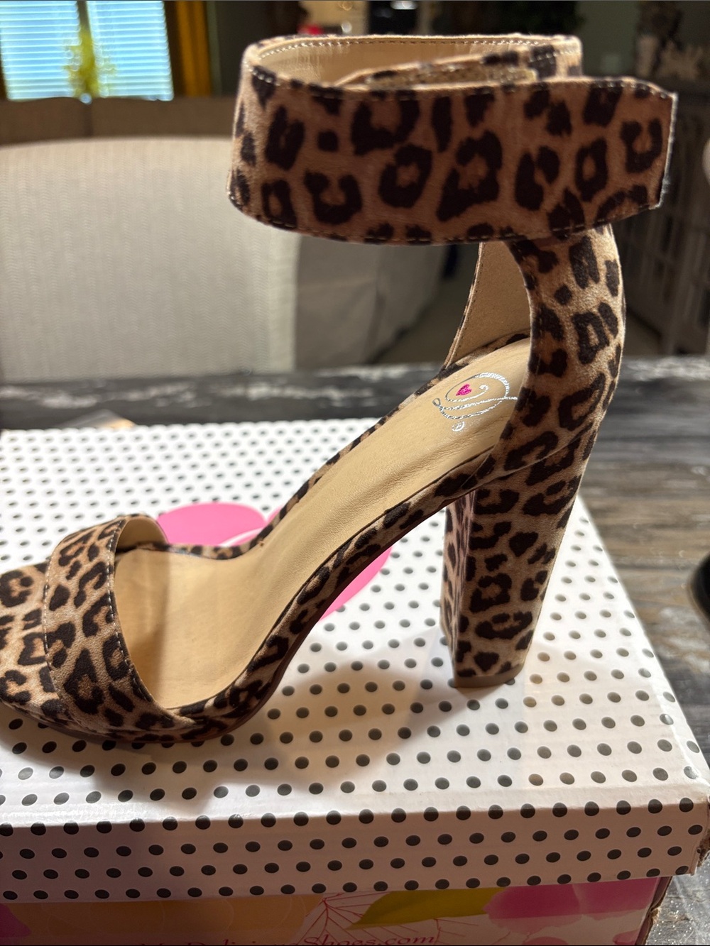 Delicious Leopard Print Ankle Strap Block Heel Sandals - Brown/Black